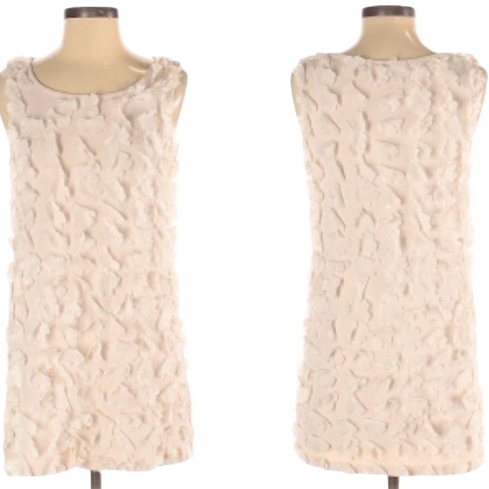 H&M Cream 3D Floral Applique Shift Mini Dress Small S Bridal Coquette